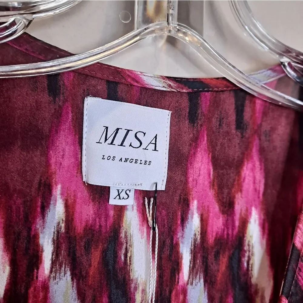 Misa Amina Pink Printed Puff Sleeve Mini Wrap Dress NWT Size Extra Small